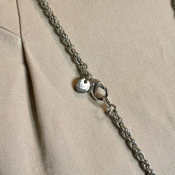 LOFT Long Silver & Rhinestone 30” Chain Rope Necklace 2.5” Pendant - Picture 4 of 7